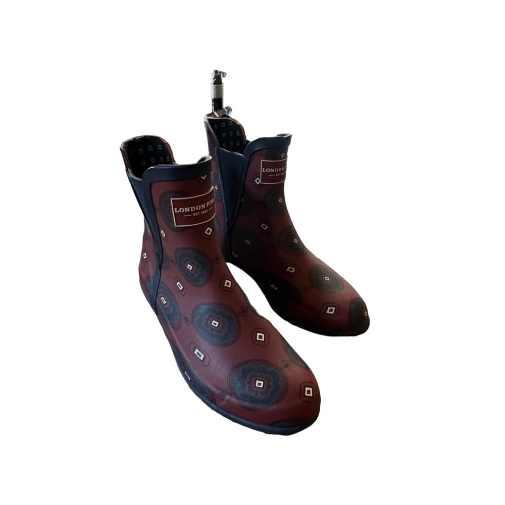 Women’s London Fog Size 7 Piccadilly Navy Blue/Maroon Ankle Rainboots
